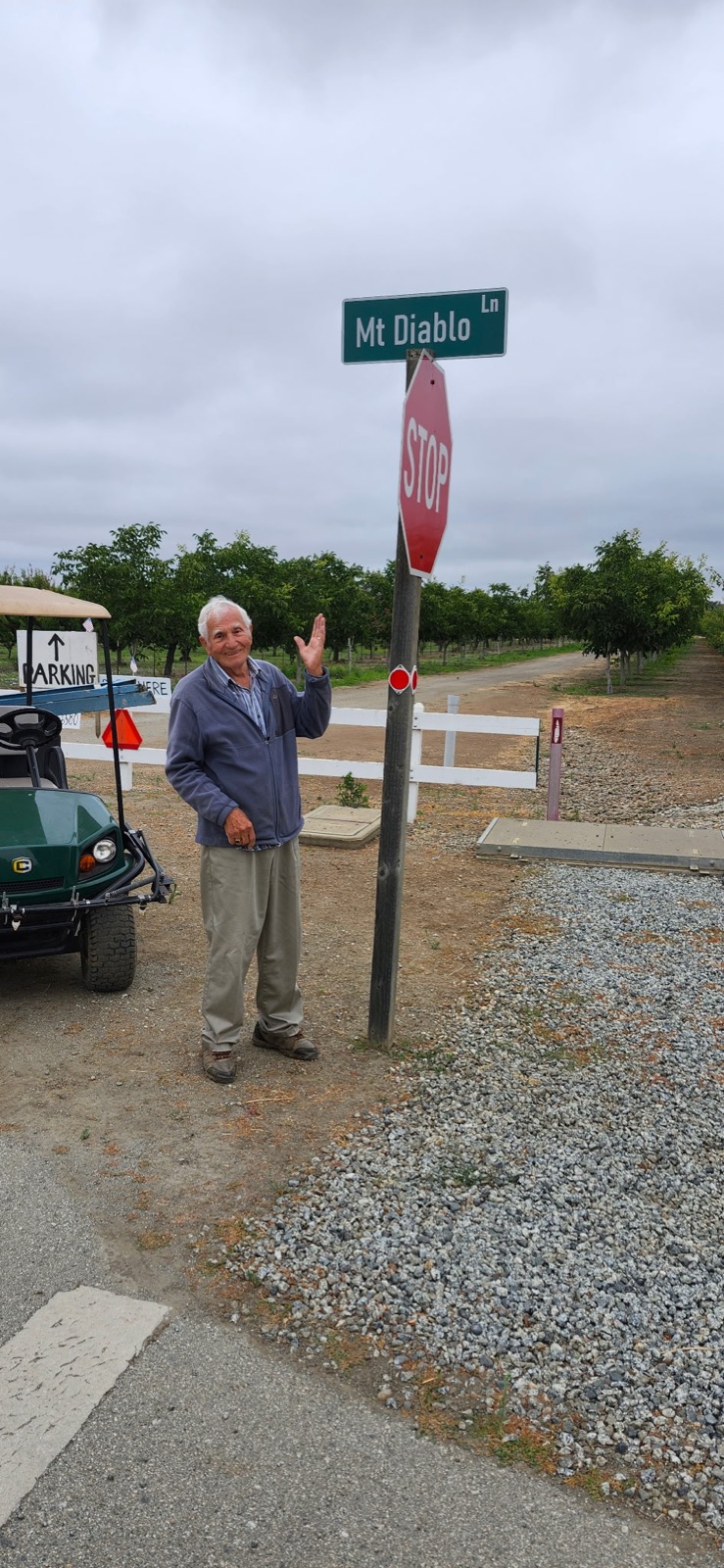 Mt Diablo Lane road sign near the farm entrance